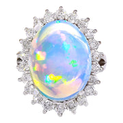 9.53 Carat Natural Opal 14K Solid White Gold Diamond Ring - Fashion Strada