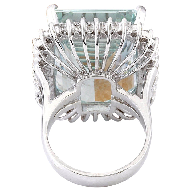 26.28 Carat Natural Aquamarine 14K Solid White Gold Diamond Ring - Fashion Strada