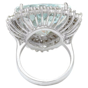 18.22 Carat Natural Aquamarine 14K Solid White Gold Diamond Ring - Fashion Strada