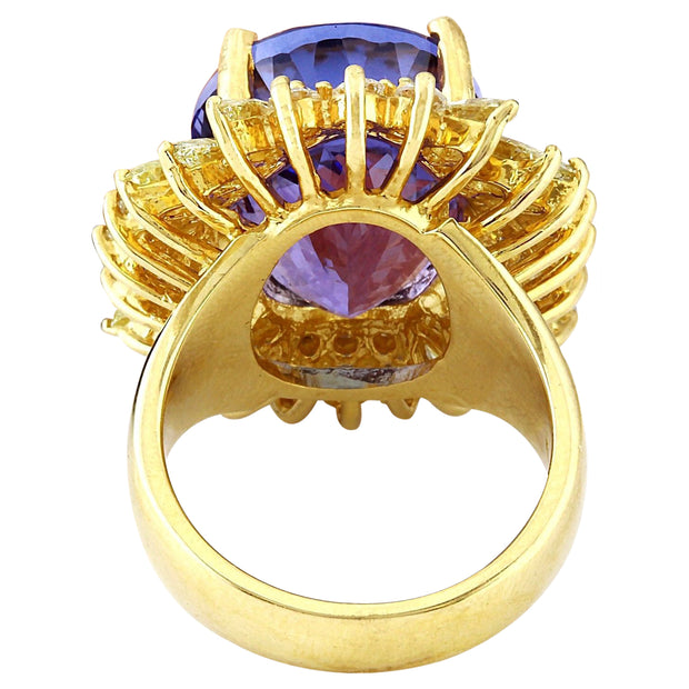 18.75 Carat Natural Tanzanite 14K Solid Yellow Gold Diamond Ring - Fashion Strada