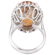 13.12 Carat Natural Morganite 14K Solid White Gold Diamond Ring - Fashion Strada