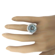 10.23 Carat Natural Aquamarine 14K Solid White Gold Diamond Ring - Fashion Strada