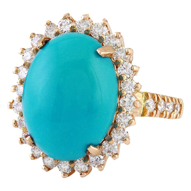 9.95 Carat Natural Turquoise 14K Solid Rose Gold Diamond Ring - Fashion Strada