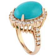 9.95 Carat Natural Turquoise 14K Solid Rose Gold Diamond Ring - Fashion Strada