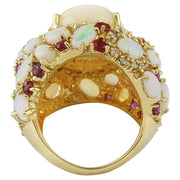 17.17 Carat Natural Opal, Ruby 14K Solid Yellow Gold Diamond Ring - Fashion Strada