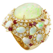 17.17 Carat Natural Opal, Ruby 14K Solid Yellow Gold Diamond Ring - Fashion Strada