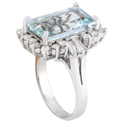 7.13 Carat Natural Aquamarine 14K Solid White Gold Diamond Ring - Fashion Strada