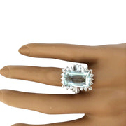 7.13 Carat Natural Aquamarine 14K Solid White Gold Diamond Ring - Fashion Strada