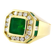 MENS 5.95 Carat Natural Emerald 14K Solid Yellow Gold Diamond Ring - Fashion Strada