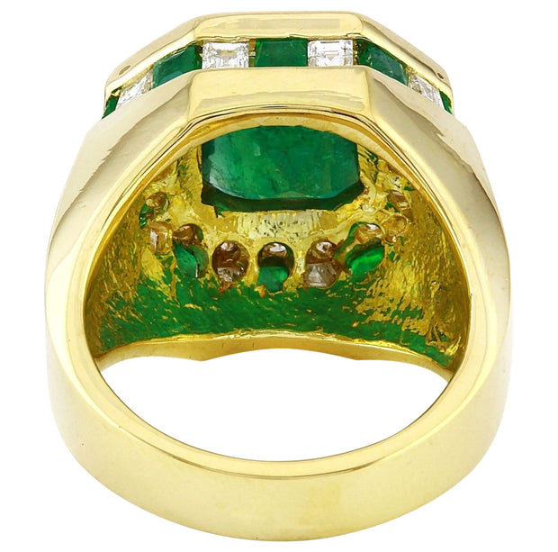 14K Yellow Gold Men's Barrel Cut Green Stone Ring