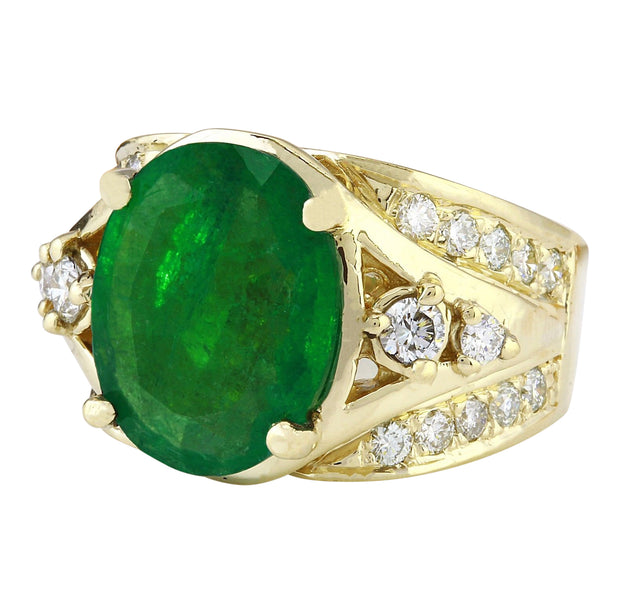 5.67 Carat Natural Emerald 14K Solid Yellow Gold Diamond Ring - Fashion Strada