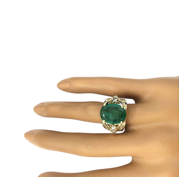 5.67 Carat Natural Emerald 14K Solid Yellow Gold Diamond Ring - Fashion Strada