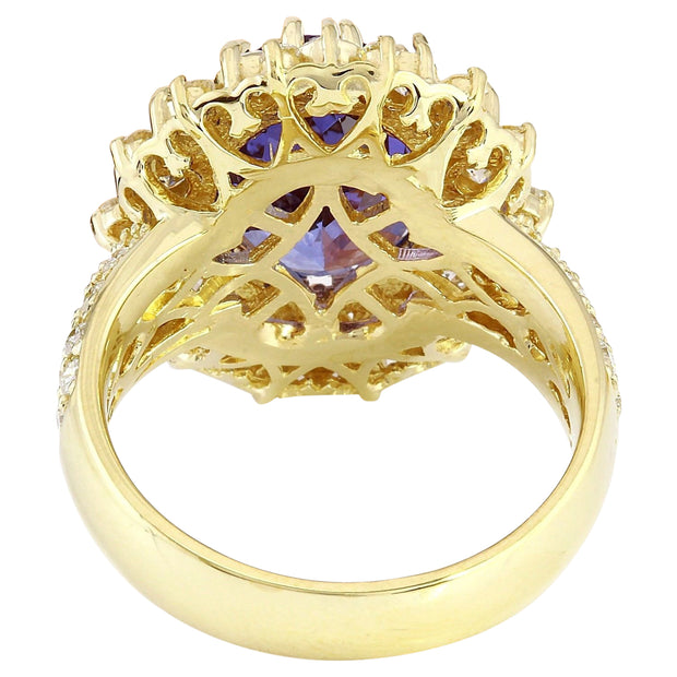 7.77 Carat Natural Tanzanite 14K Solid Yellow Gold Diamond Ring - Fashion Strada