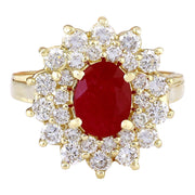 3.02 Carat Natural Ruby 14K Solid Yellow Gold Diamond Ring - Fashion Strada