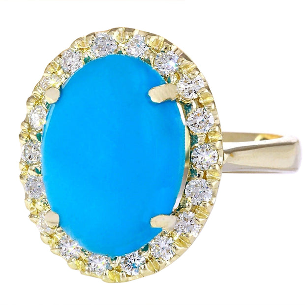 6.34 Carat Natural Turquoise 14K Solid Yellow Gold Diamond Ring - Fashion Strada