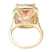 9.10 Carat Natural Morganite 14K Solid Yellow Gold Diamond Ring - Fashion Strada
