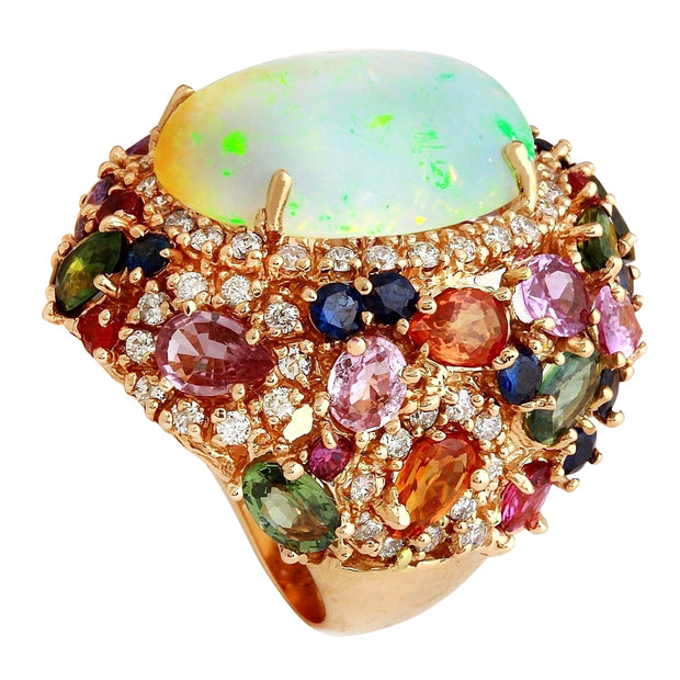 26.5 Carat Natural Opal, Sapphire 14K Solid Rose Gold Diamond Ring - Fashion Strada