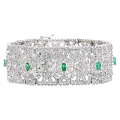 8.25 Carat Natural Emerald 14K Solid White Gold Diamond Bracelet - Fashion Strada