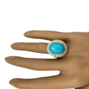 9.12 Carat Natural Turquoise 14K Solid Yellow Gold Diamond Ring - Fashion Strada