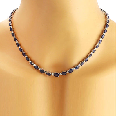 36.00 Carat Natural Sapphire 14K Solid White Gold Diamond Necklace - Fashion Strada