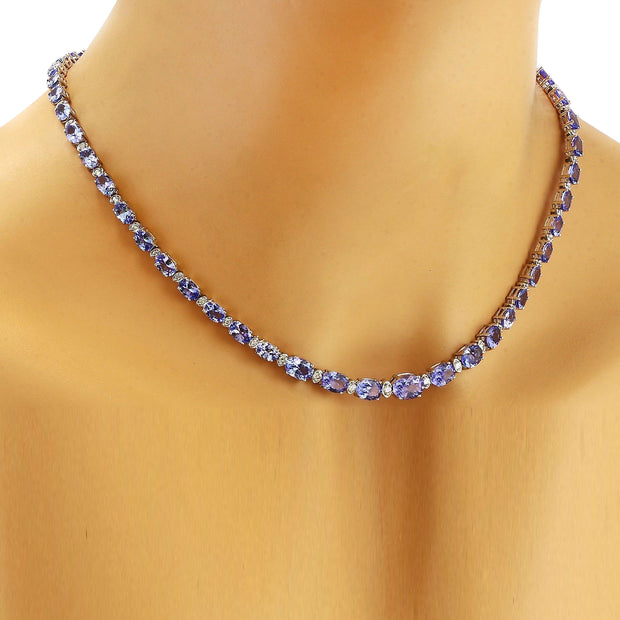 34.50 Carat Natural Tanzanite 14K Solid White Gold Diamond Necklace - Fashion Strada