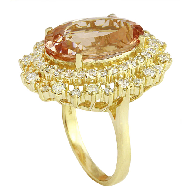 12.40 Carat Natural Morganite 14K Solid Yellow Gold Diamond Ring - Fashion Strada