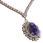 10.28 Carat Natural Tanzanite 14K Solid White Gold Diamond Necklace - Fashion Strada