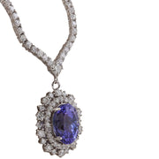 10.28 Carat Natural Tanzanite 14K Solid White Gold Diamond Necklace - Fashion Strada