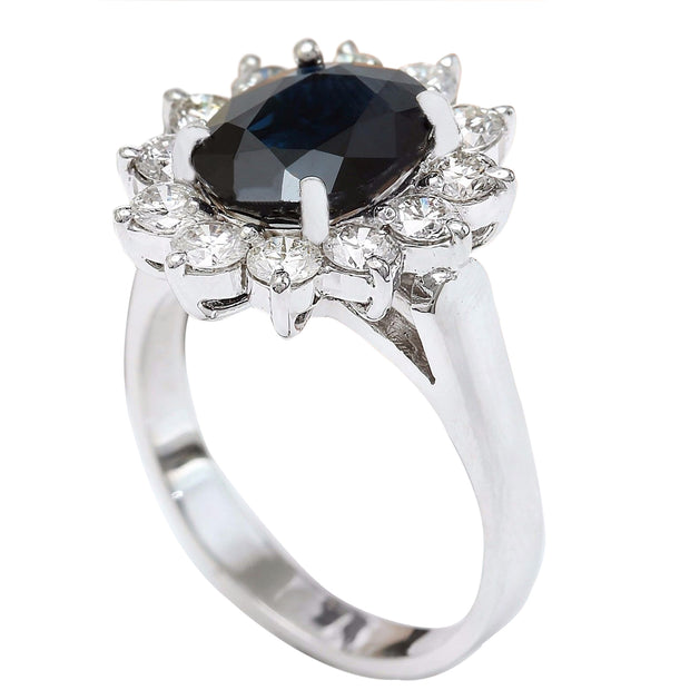 4.55 Carat Natural Sapphire 14K Solid White Gold Diamond Ring - Fashion Strada