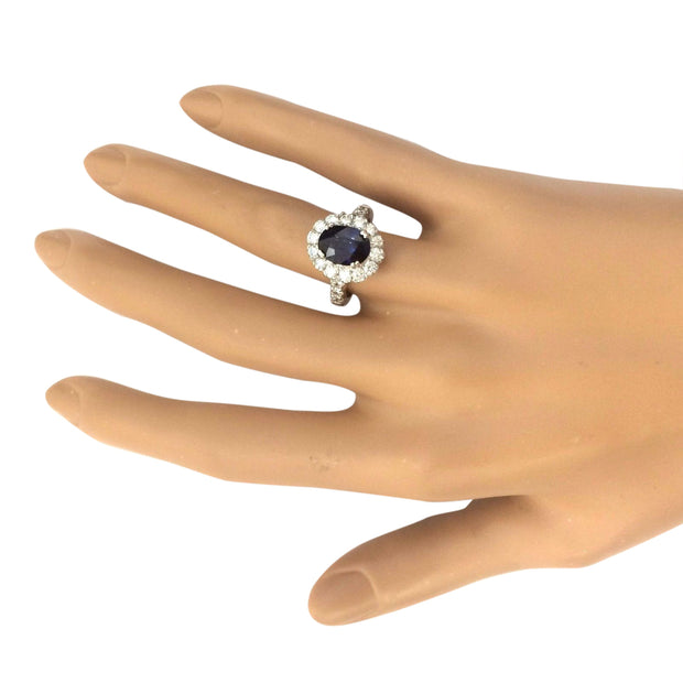 3.35 Carat Natural Sapphire 14K Solid White Gold Diamond Ring - Fashion Strada