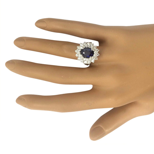 4.16 Carat Natural Sapphire 14K Solid White Gold Diamond Ring - Fashion Strada