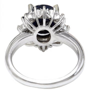 5.65 Carat Natural Sapphire 14K Solid White Gold Diamond Ring - Fashion Strada
