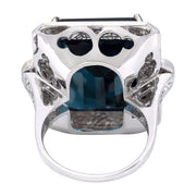 32.09 Carat Natural Topaz 14K Solid White Gold Diamond Ring - Fashion Strada