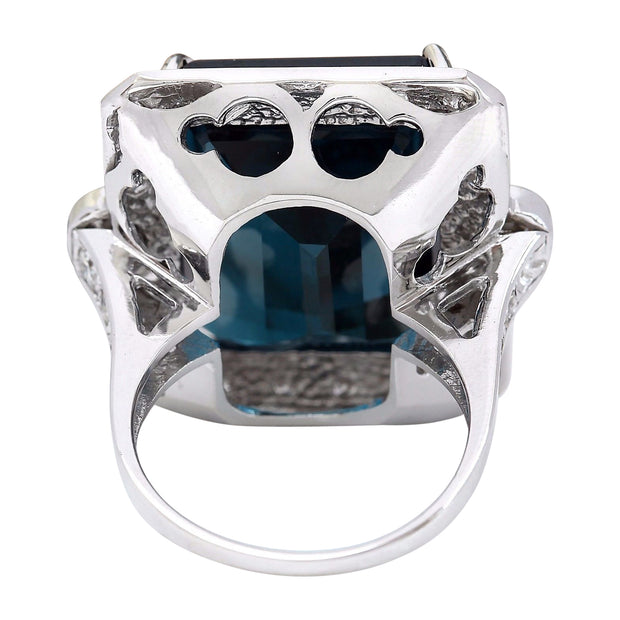 32.09 Carat Natural Topaz 14K Solid White Gold Diamond Ring - Fashion Strada