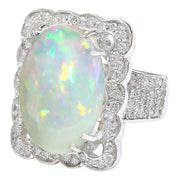 13.10 Carat Natural Opal 14K Solid White Gold Diamond Ring - Fashion Strada