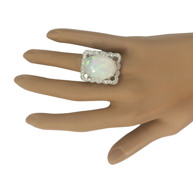 13.10 Carat Natural Opal 14K Solid White Gold Diamond Ring - Fashion Strada