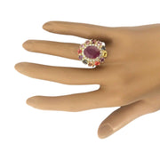 9.11 Carat Natural Ruby, Sapphire 14K Solid Yellow Gold Diamond Ring - Fashion Strada