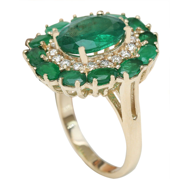 6.97 Carat Natural Emerald 14K Solid Yellow Gold Diamond Ring - Fashion Strada