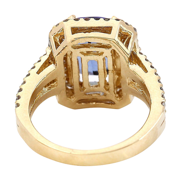 4.29 Carat Natural Tanzanite 14K Solid Yellow Gold Diamond Ring - Fashion Strada