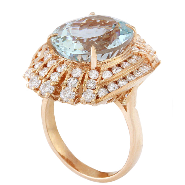 10.51 Carat Natural Aquamarine 14K Solid Rose Gold Diamond Ring - Fashion Strada
