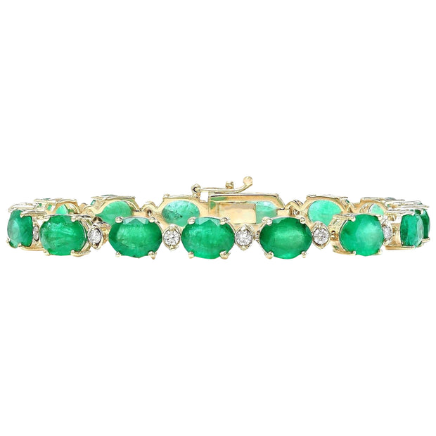 27.98 Carat Natural Emerald 14K Solid Yellow Gold Diamond Bracelet - Fashion Strada