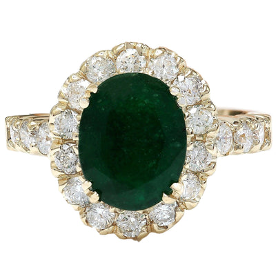 2.86 Carat Natural Emerald 14K Solid Yellow Gold Diamond Ring - Fashion Strada