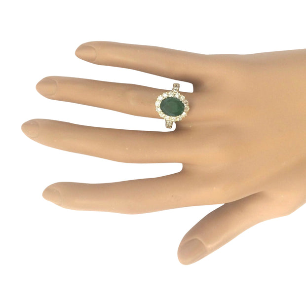 2.86 Carat Natural Emerald 14K Solid Yellow Gold Diamond Ring - Fashion Strada