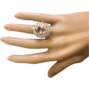 10.15 Carat Natural Morganite 14K Solid Yellow Gold Diamond Ring - Fashion Strada