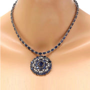49.88 Carat Natural Sapphire 14K Solid White Gold Diamond Necklace - Fashion Strada