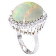 11.31 Carat Natural Opal 14K Solid White Gold Diamond Ring - Fashion Strada