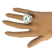 17.32 Carat Natural Aquamarine 14K Solid White Gold Diamond Ring - Fashion Strada