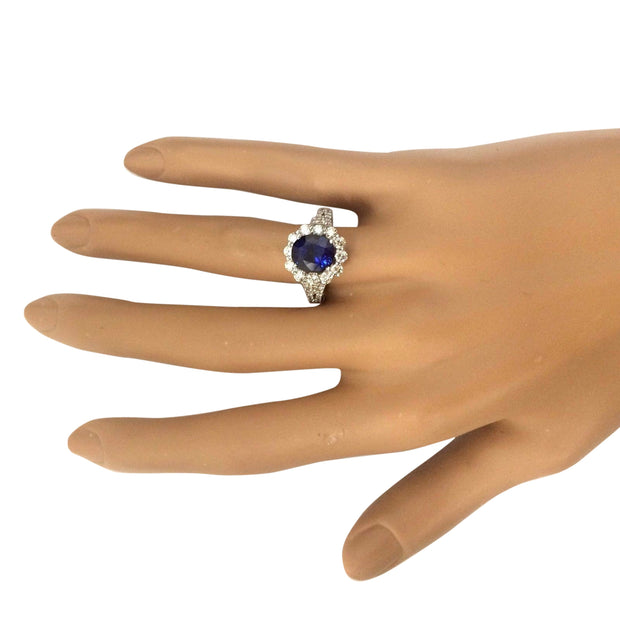 4.80 Carat Natural Sapphire 14K Solid White Gold Diamond Ring - Fashion Strada