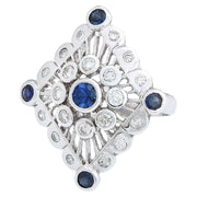 1.85 Carat Natural Sapphire 14K Solid White Gold Diamond Ring - Fashion Strada