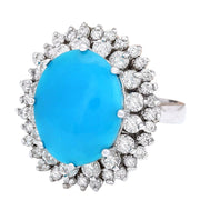 10.82 Carat Natural Turquoise 14K Solid White Gold Diamond Ring - Fashion Strada